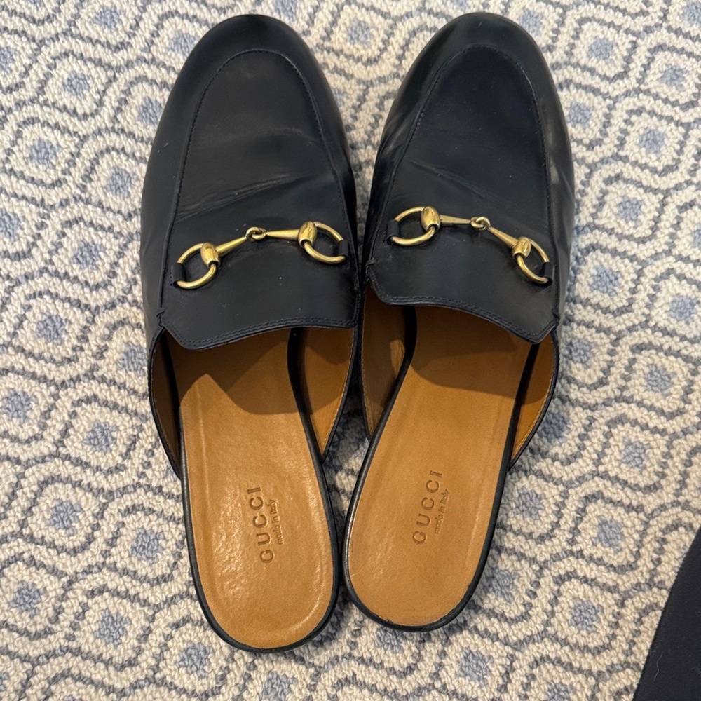 Gucci Black Leather Princeton Mules - 39.5